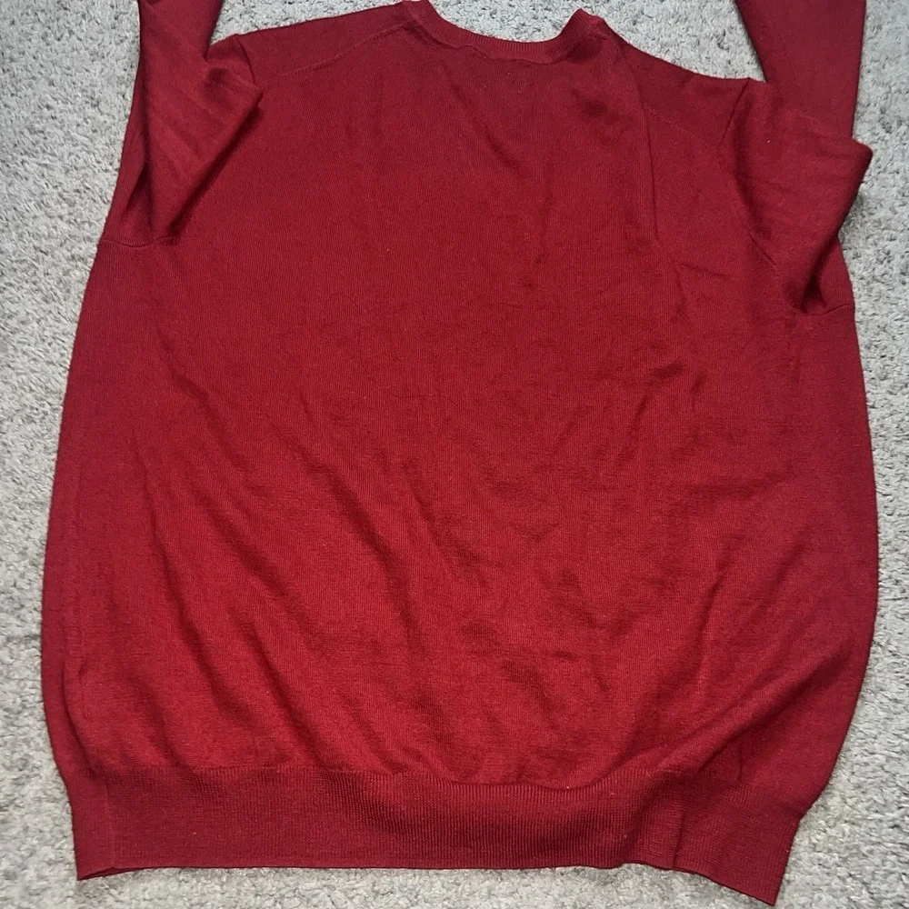 Polo Ralph Lauren Sweater Mens L Custom Fit Red V Neck Merino Wool Pullover‎